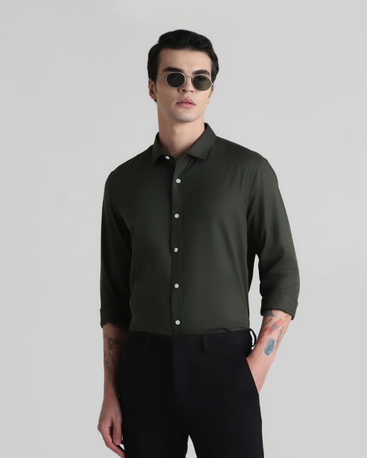Olive Full Sleeves Solid Shirt