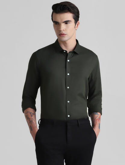 Olive Full Sleeves Solid Shirt