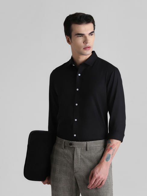 Black Full Sleeves Solid Shirt