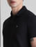 Black Ribbed Sleeve Polo T-shirt_408490+5