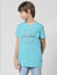 Light Blue Round Logo Print T-shirt_410114+2
