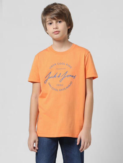 Orange Round Logo Print T-shirt