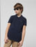 Navy Blue Pique Knit Polo T-shirt_410116+1