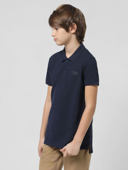 Navy Blue Pique Knit Polo T-shirt
