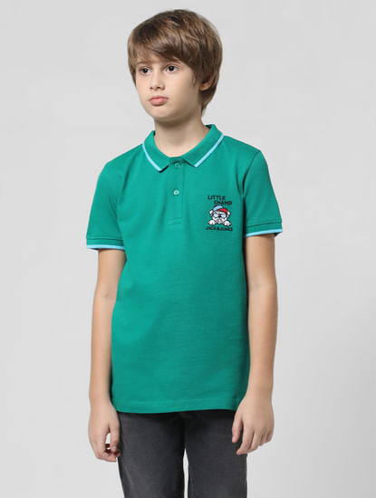 Green Applique Print Polo T-shirt