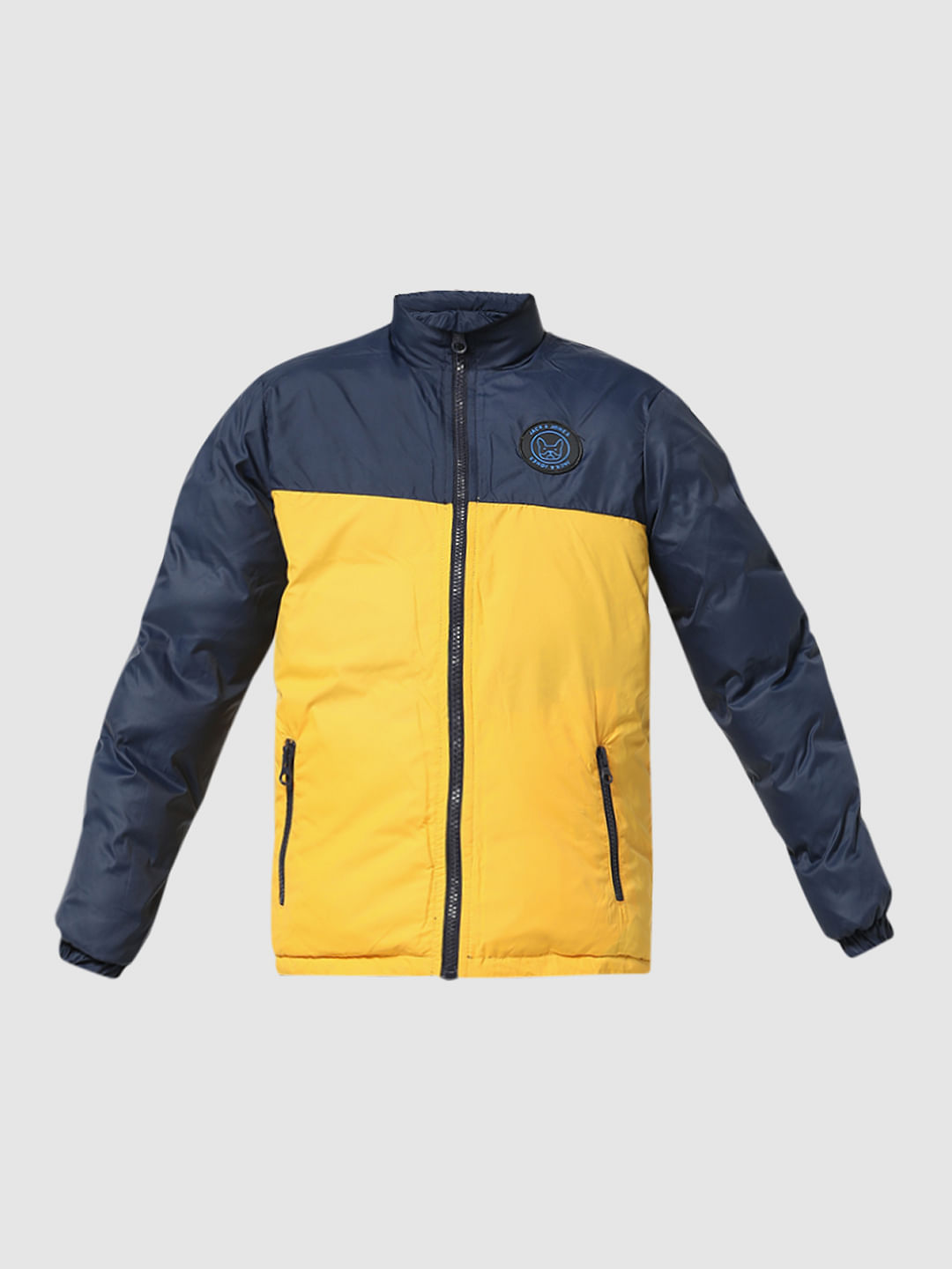 Navy Blue Printed Reversible Puffer Jacket