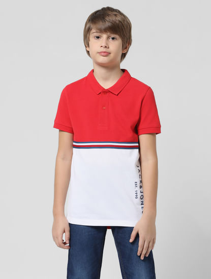 Red Colourblocked Polo T-shirt