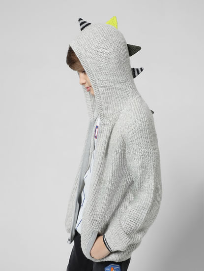Grey Front-Open Hooded Cardigan
