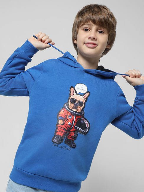 Blue Doggo Print Hooded Sweatshirt