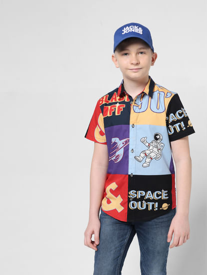 Blue Astronaut Print Colourblocked Shirt