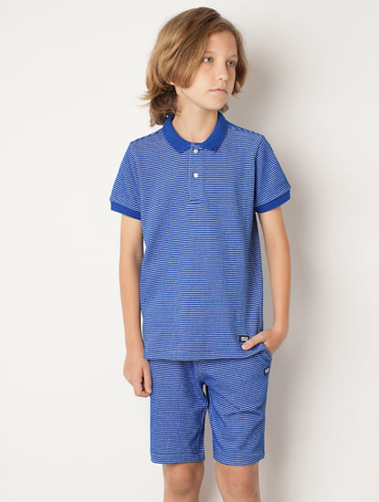 Boys Blue Co-ord Set Polo T-shirt