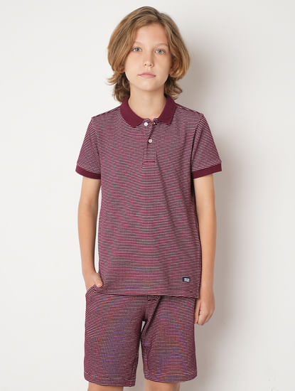 Boys Red Co-ord Set Polo T-shirt