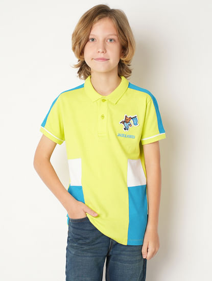 Boys Yellow Colourblocked Polo T-shirt