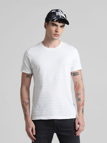 White Jacquard Crew Neck T-shirt