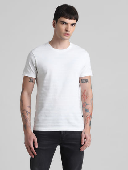 White Jacquard Crew Neck T-shirt