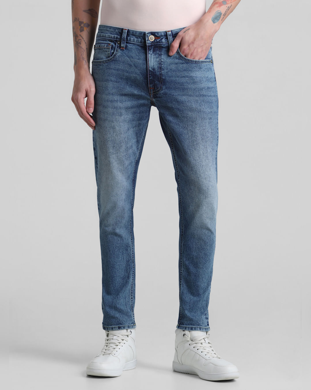 Don't Think Twice - DTT stretch slim fit jeans in mid blue
