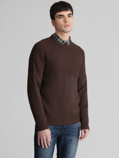 Brown Knit Crew Neck Sweater
