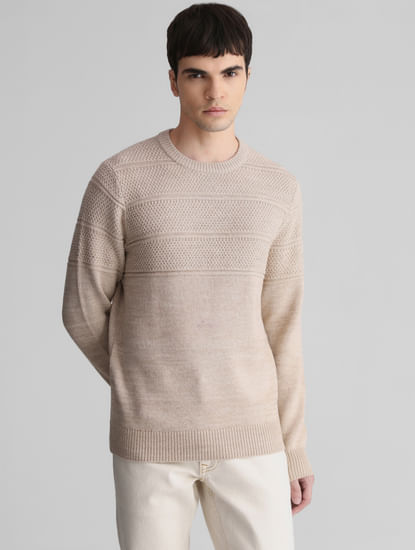 Beige Knit Crew Neck Sweater