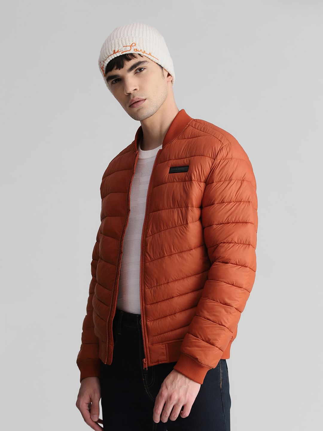 Padded bomber jacket store with hood