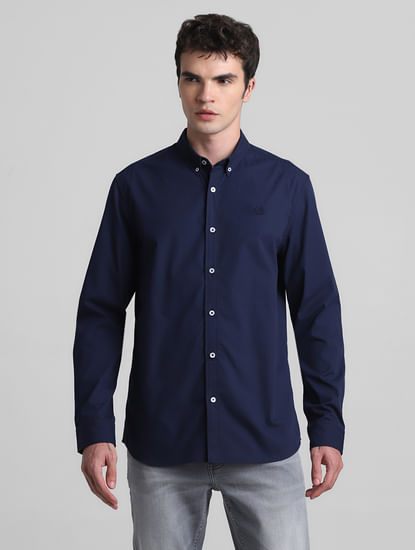 Dark Blue Cotton Full Sleeves Shirt