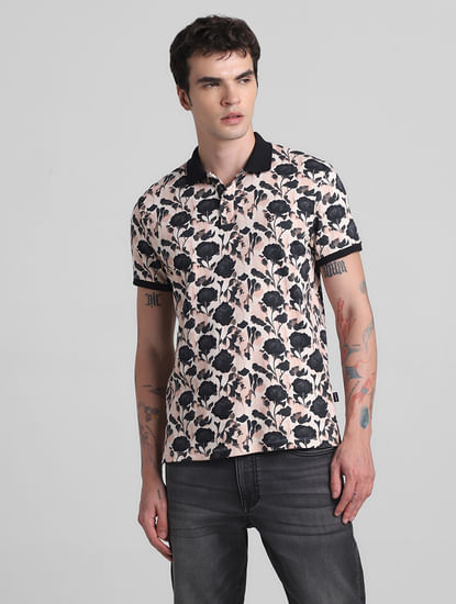 Pink & Black Floral Polo T-shirt