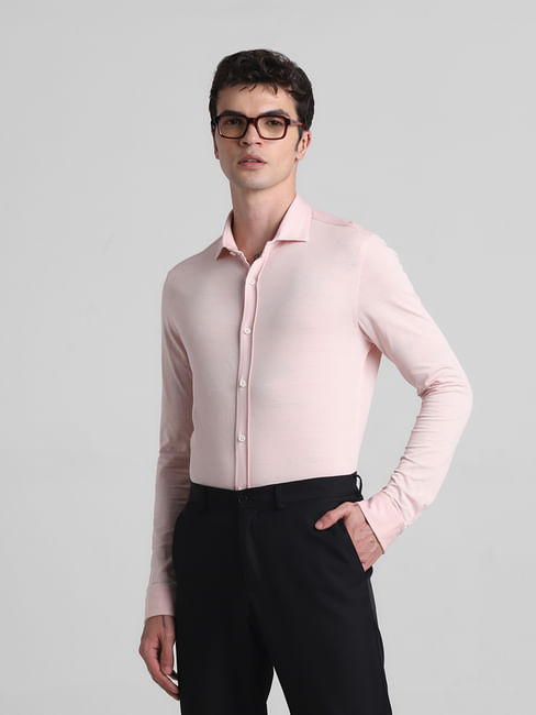 Light Pink Knitted Full Sleeves Shirt