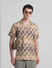 Beige Printed Short Sleeves Shirt_416019+1