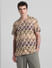 Beige Printed Short Sleeves Shirt_416019+2
