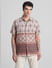 Beige Printed Short Sleeves Shirt_416021+2