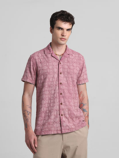 Pink Embroidered Short Sleeves Shirt