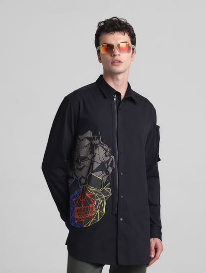 Black Applique Detail Full Sleeves Shirt