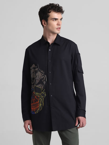 Black Applique Detail Full Sleeves Shirt