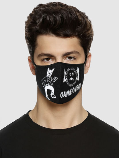 Pack of 3 Black Graphic Print Knit 3PLY Mask
