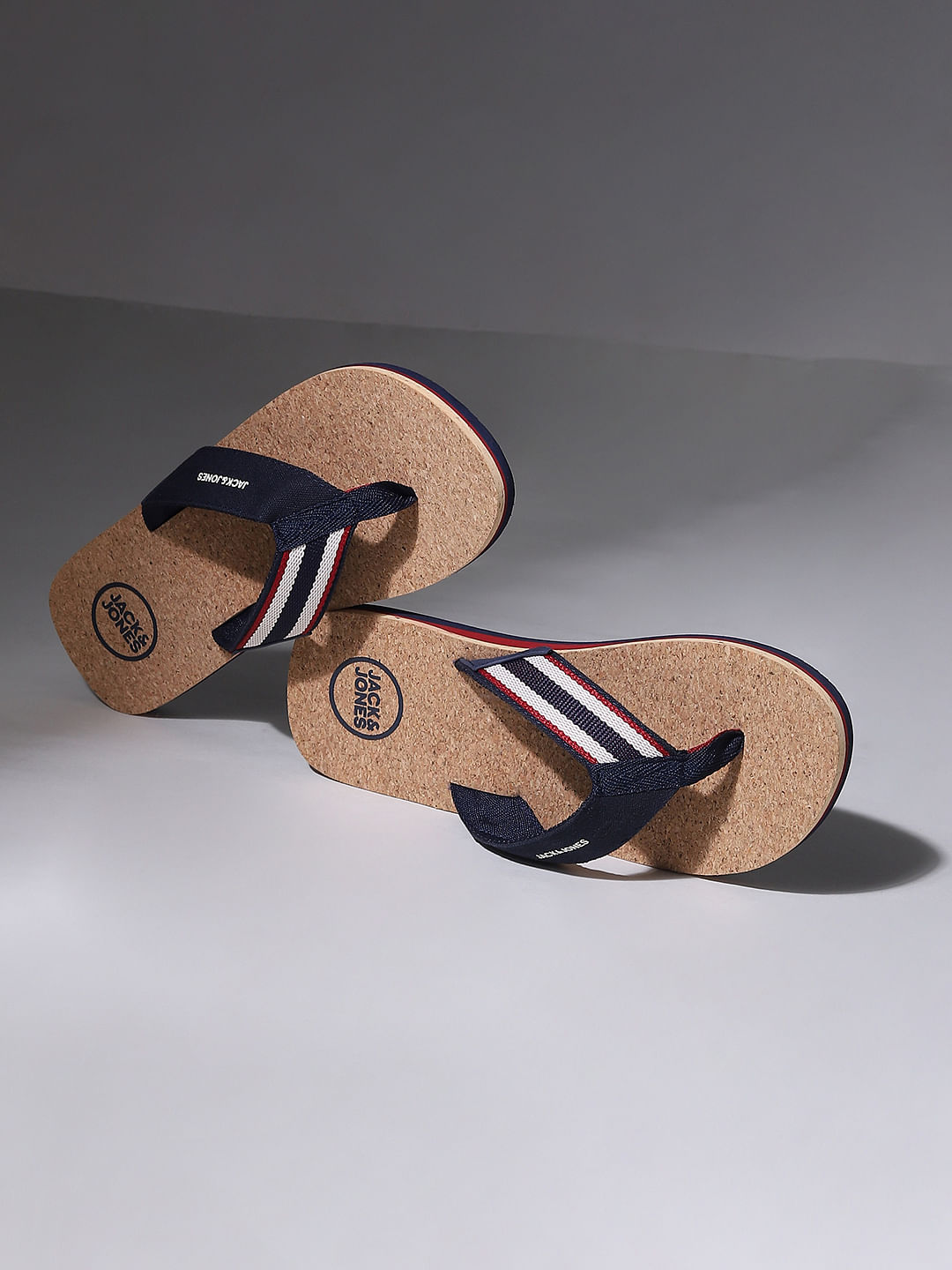 Beige and Blue Flip Flops 142919302