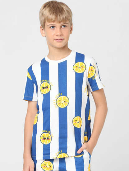 Boys Blue Striped Co-ord T-shirt