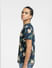 Navy Blue Tropical Print Crew Neck T-shirt_405330+3