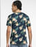 Navy Blue Tropical Print Crew Neck T-shirt_405330+4