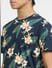 Navy Blue Tropical Print Crew Neck T-shirt_405330+5