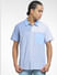 Blue Striped Short Sleeves Shirt_405333+2