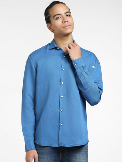 Blue Linen Full Sleeves Shirt