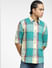 Green Check Print Linen Shirt_405338+2