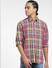 Pink Check Print Linen Shirt_405339+2