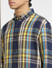 Navy Blue Check Print Linen Shirt_405340+5