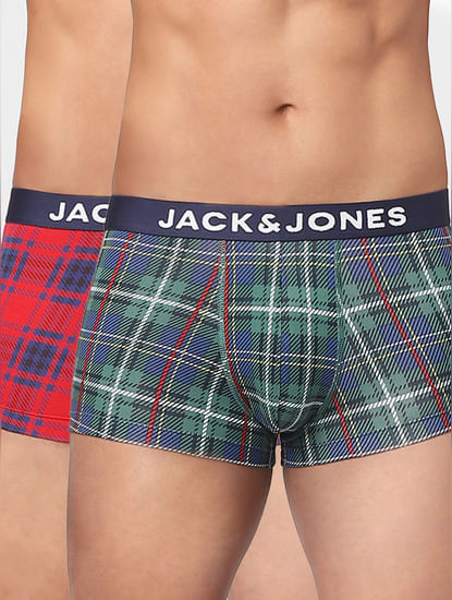 JACK&JONES Pack Of 2 Green & Red Check Trunks