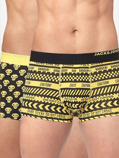 Pack Of 2 Black & Yellow Printed Trunks