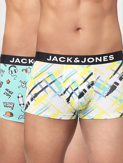 White & Blue Printed Trunks - Pack of 2