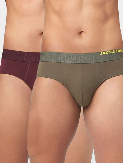 Pack Of 2 Green & Maroon Briefs