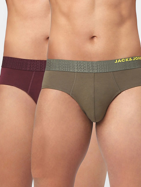 Pack Of 2 Green & Maroon Briefs