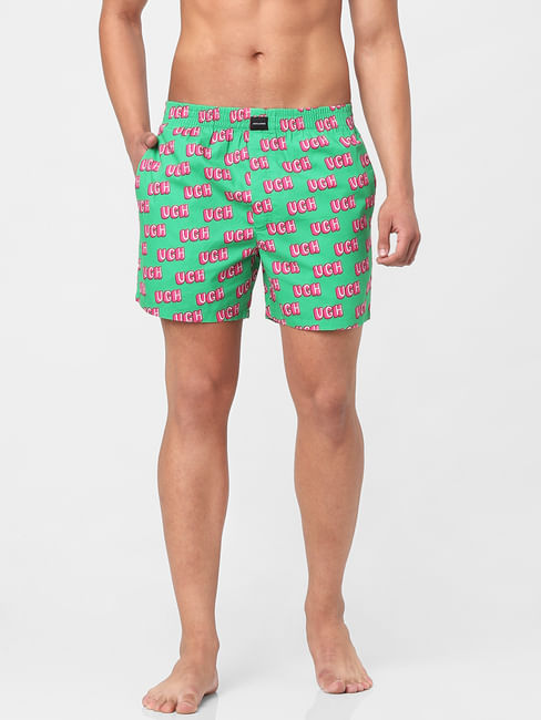 Green Text Print Boxers