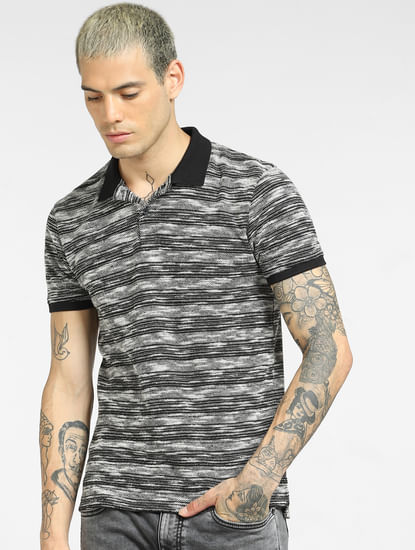 Black Striped Polo Neck T-shirt